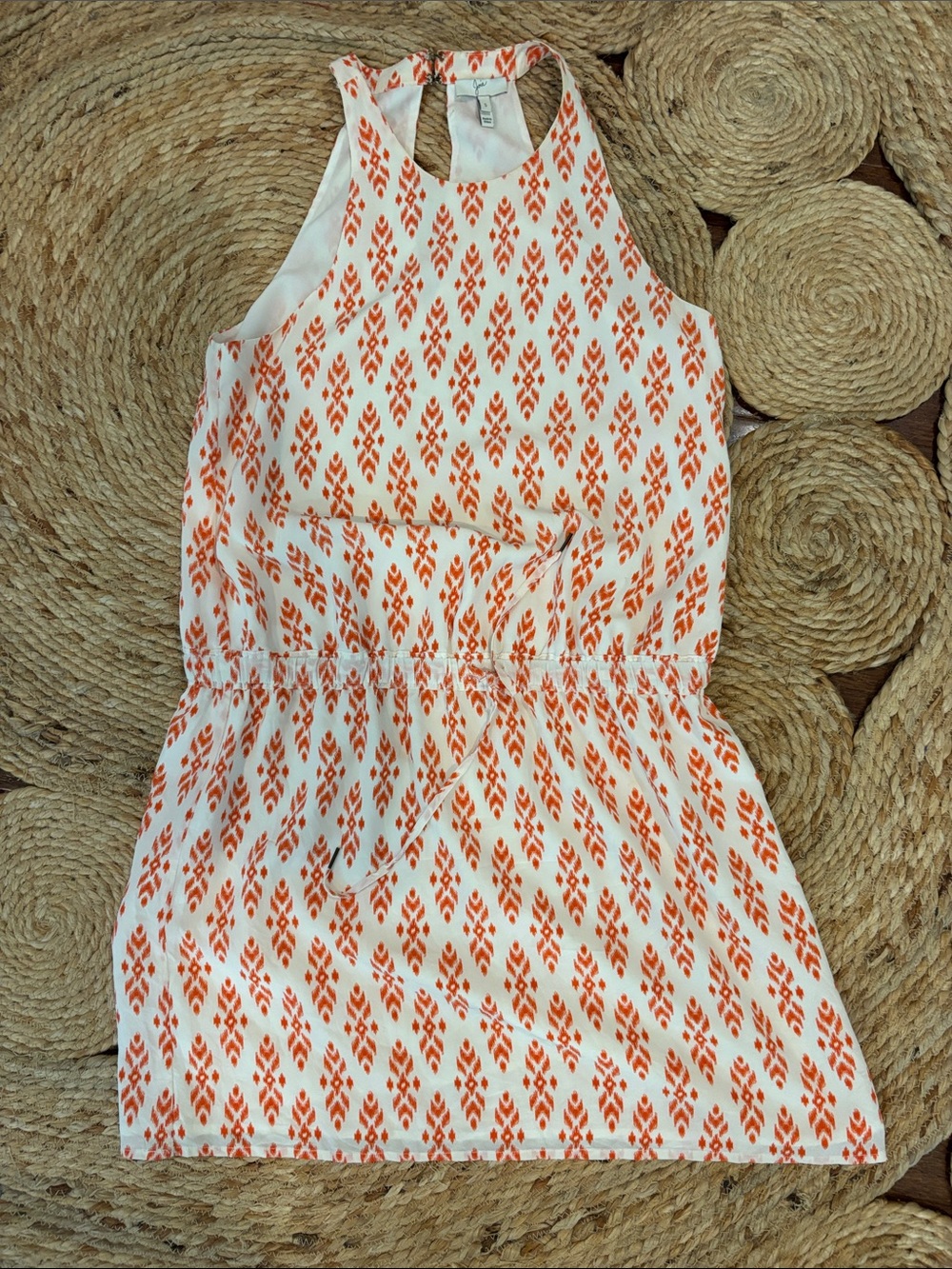 Joie Diego White and Orange Printed halter silk Dress